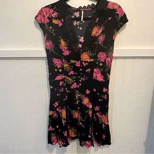 Free People Black Floral Rayon Mini Dress